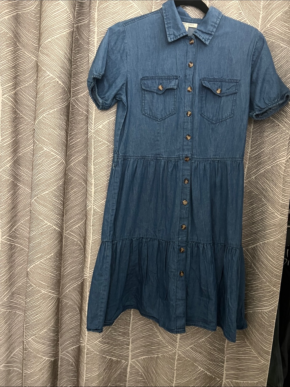 Casual Button-Front Denim Midi Dress - Blue